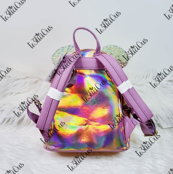 DISNEY PARKS LOUNGEFLY EARIDESCENT PINK BACKPACK - Picture 5 of 11